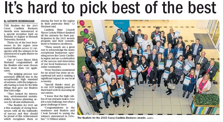 Pakenham Gazette - 19th August 2015 pages 12 and 13 K & D Bak Painting and Decorating - Finalists in the 2015 Casey Cardinia Business Awards