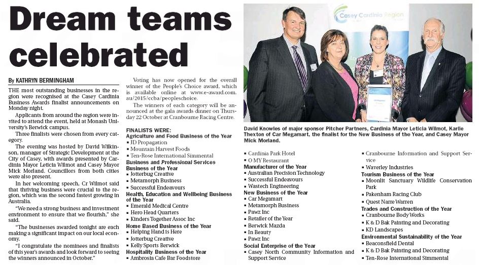 Pakenham Gazette - 19th August 2015 pages 12 and 13 K & D Bak Painting and Decorating - Finalists in the 2015 Casey Cardinia Business Awards